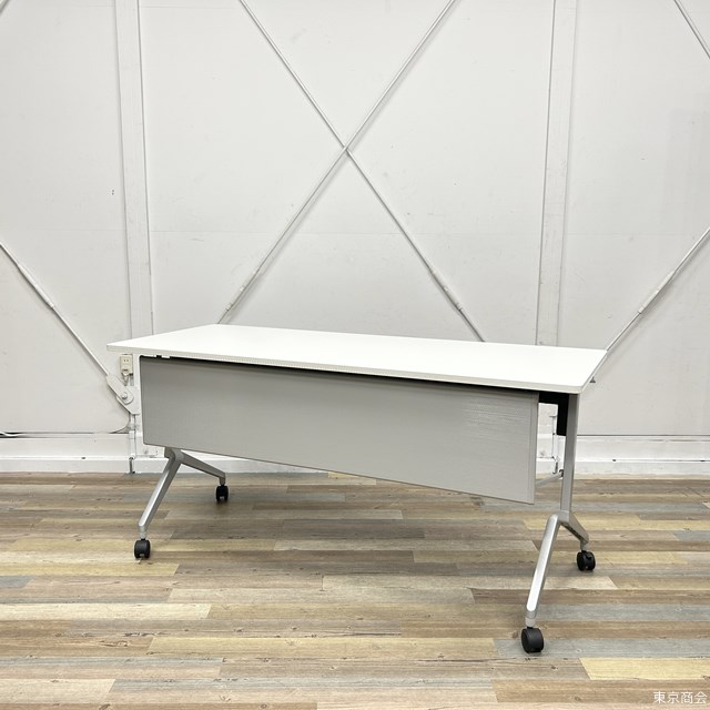 コクヨ リーフライン 会議用 折り畳みテーブル 棚付き パネル付き W1500 ホワイト KTT-1203PAW