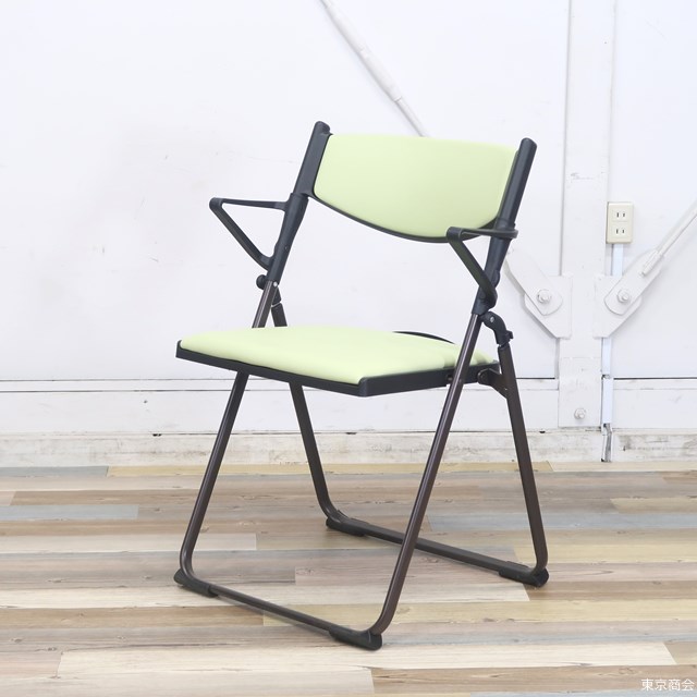 【未使用】 オカムラ 折り畳み椅子 多目的・ミーティングチェア 肘付き ミントグリーン LY90BA-PB22 【アウトレット】
